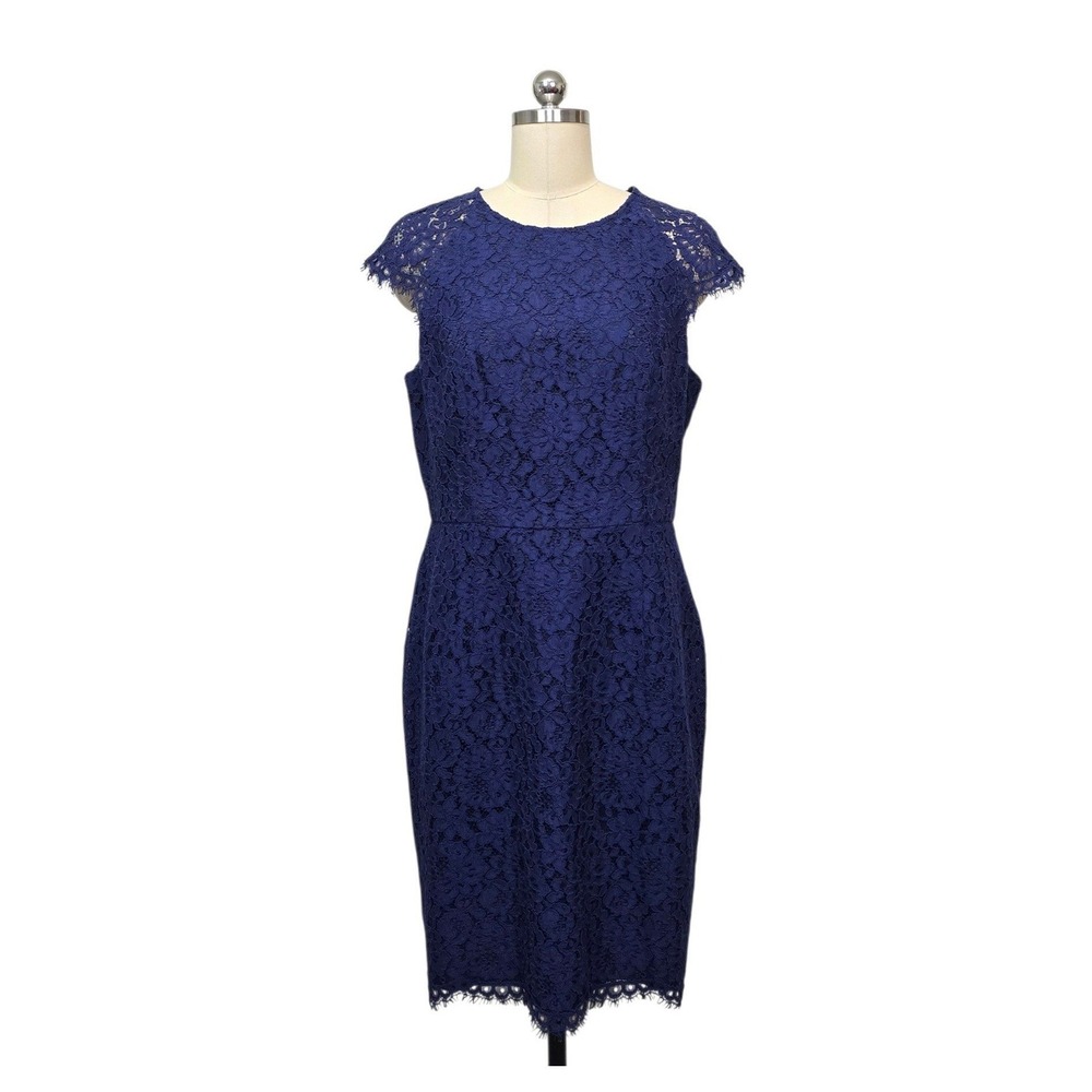 Shoshanna Navy Blue Floral Lace Cap Sleeve Sheath Dress Womens Size 12 8909930